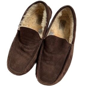 UGG Australia Slippers Mens Dark Brown Suede Shearling Size 11